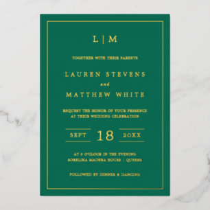 Simple Emerald Green Monogram Elegant Wedding Folieneinladung