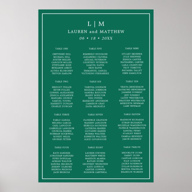 Simple Emerald Green Monogram Elegant Wedding Poster (Vorne)