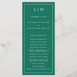 Simple Emerald Green Monogram Elegant Wedding Programm