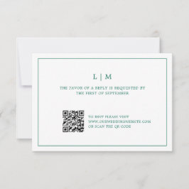 Simple Emerald Green Monogram Elegant Wedding RSVP Karte