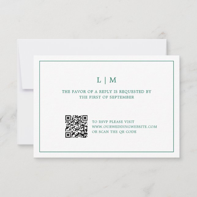 Simple Emerald Green Monogram Elegant Wedding RSVP Karte (Vorderseite)