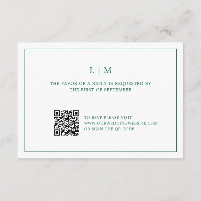 Simple Emerald Green Monogram Elegant Wedding RSVP Karte (Vorderseite)