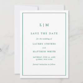 Simple Emerald Green Monogram Elegant Wedding Save The Date