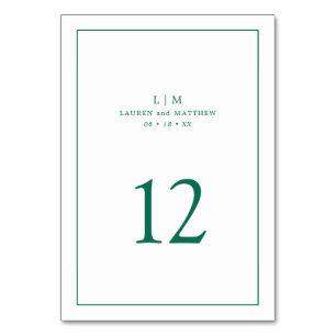 Simple Emerald Green Monogram Elegant Wedding Tischnummer