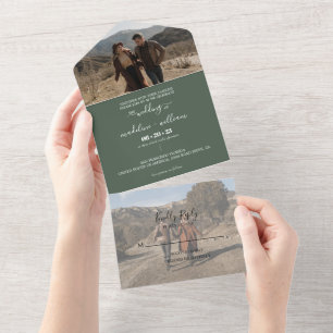Simple Emerald Green Trendy Foto Wedding All In One Einladung