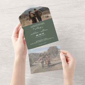 Simple Emerald Green Trendy Foto Wedding All In One Einladung