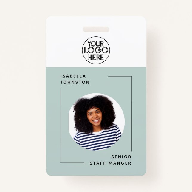 Simple Employee Photo ID | QR Barcode Green Ausweis (Vorderseite)