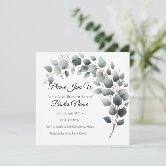 Simple Eucalyptus Bridal Shower Invitation Einladung (Stehend Vorderseite)