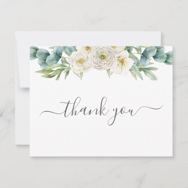 Simple Eucalyptus Greenery Wedding Dankeskarte (Vorderseite)