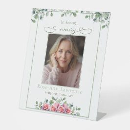 Simple Eucalyptus Pink Rose Photo In loving memory Sockelschild