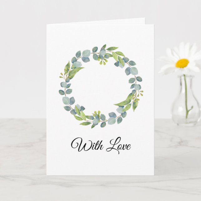 Simple Eucalyptus Wreath Wedding Card - Blank Karte (Kleine Pflanze)