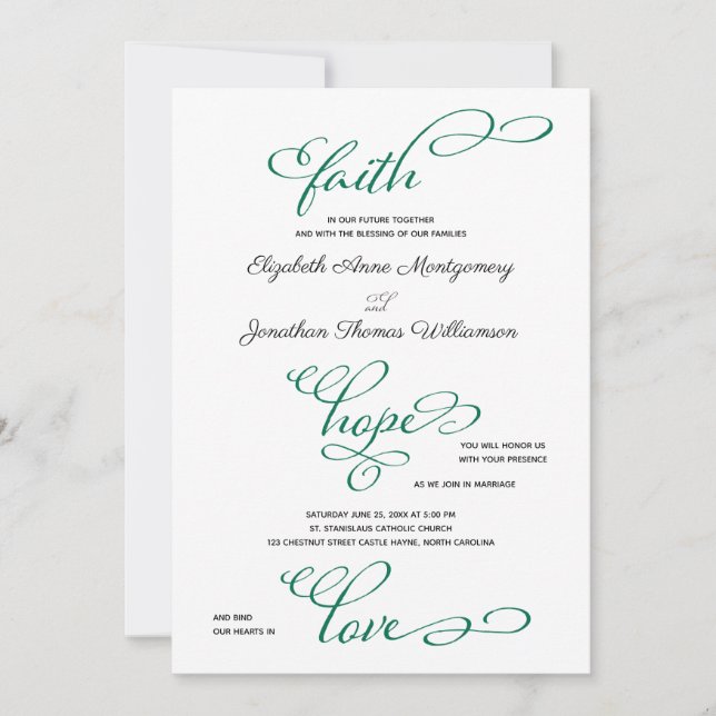 Simple Faith Hope Liebe Script Hochzeitseinladung Einladung (Vorderseite)