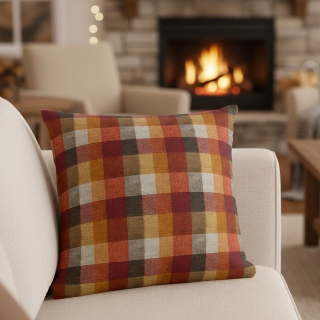Simple Fall Burnt Orange Kariert Kissen (Von Creator hochgeladen)