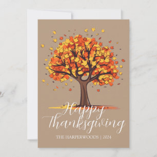 Simple Fall Trees Happy Thanksgiving Family Foto Feiertagskarte