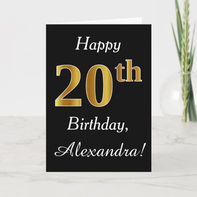 Simple Faux Gold 20th Birthday + Custom Name Card Karte (Vorderseite)