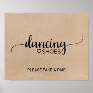 Simple Faux Kraft Calligraphy Dancing Shoes Sign Poster