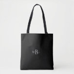 Simple Favor Bridesmaid Monogram Black<br><div class="desc">Monogramm-Tasche.  Brautjungfrau Geschenk.  Ja.  Schwarzer Hintergrund.  Graues Monogramm.</div>