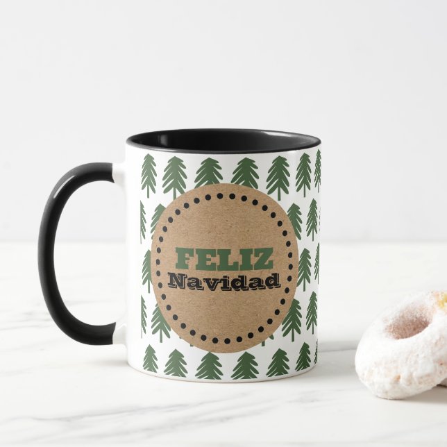 Simple Feliz Navidad Christmas Tree Tasse (Mit Donut)