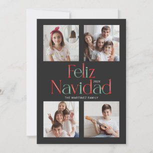 Simple Feliz Navidad Schwarz-weiß Red Card Karte