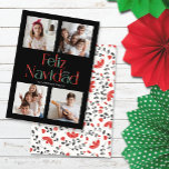 Simple Feliz Navidad Schwarz-weiß Red Card Karte<br><div class="desc">Diese eleganten minimalistischen 5" x 7" Foto-Neujahrskarten sind mit dem Gruß "Feliz Navidad" in roten, grünen und weißen Buchstaben auf schwarzem Hintergrund mit Platzhaltern versehen, damit Sie Ihren Namen, das Jahr und vier Ihrer Lieblingskarten hinzufügen können. Der Rücken hat ein skurriles Blumendesign in Schwarz, Rot und Weiß auf schwarzem Hintergrund....</div>