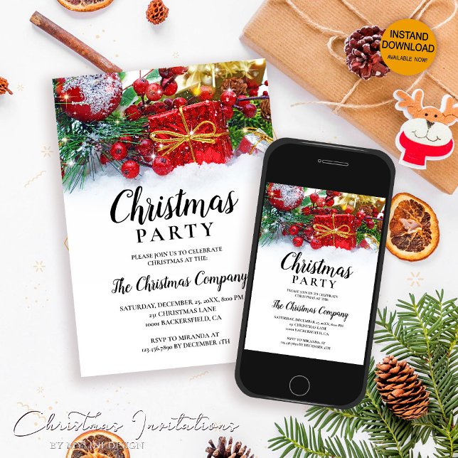 Simple Festive Holly Berries Weihnachts-Party Einladung (Von Creator hochgeladen)