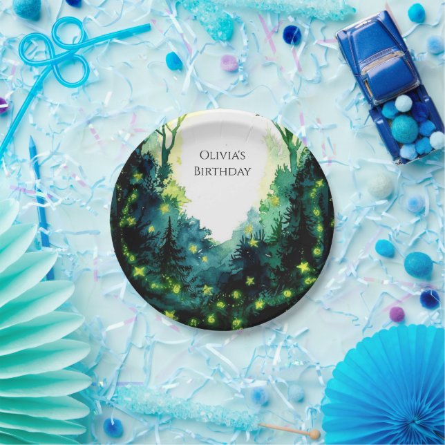 Simple Firefly Woodland Birthday Pappteller (Party)