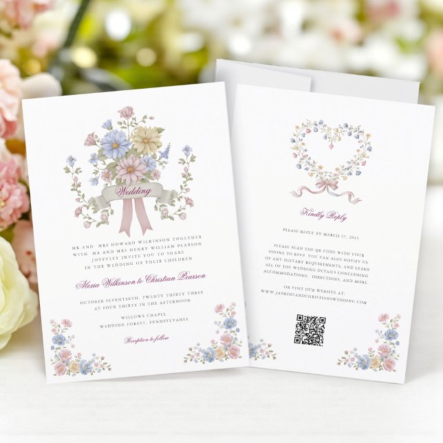 Simple Floral all in one wedding website qr code  Einladung (Von Creator hochgeladen)