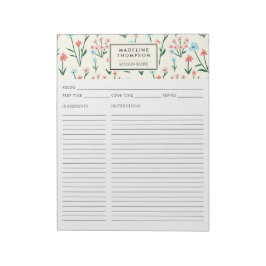 Simple Floral Botanical Pink Blue Flower Recipe Notizblock