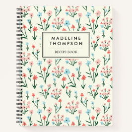 Simple Floral Botanical Pink Blue Flower Recipe Notizbuch