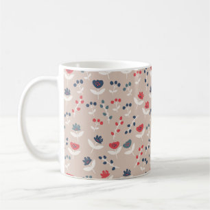 Simple Floral Country Red Blue Tan Stilvoll Kaffeetasse