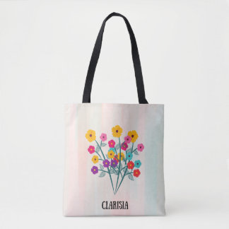Simple Floral Custom Name Tote Bag