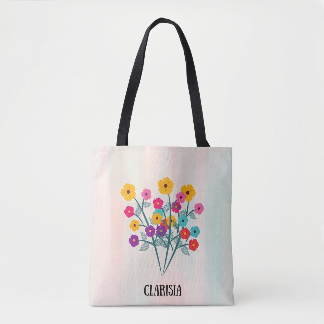 Simple Floral Custom Name Tote Bag (Vorderseite)