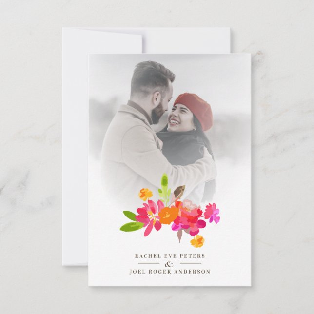 Simple Floral Garland Romantic Photo Wedding (Vorderseite)