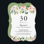 Simple Floral Green Foliage 30. Geburtstag Party Einladung<br><div class="desc">Diese Party Einladung aus blumengrünem Blattwerk aus dem 30. Jahrhundert eignet sich perfekt für eine tropische Geburtstagsfeier. Die hübschen Rose in Weiß,  Rosa und Rosa sind mit blauen,  handbemalten Pflanzen geschmückt,  die in grünes Blattwerk eingebettet sind und die künstlerische Schönheit inspiriert haben.</div>