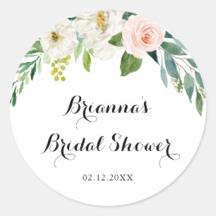 Simple Floral Green Foliage Brautparty Fevor Runder Aufkleber