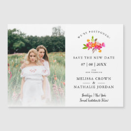 Simple Floral LGBT Engaged Couple Change Date Magnetkarte