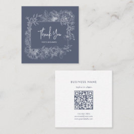 Simple Floral Line Muted Blue QR Code Thank You Quadratische Visitenkarte