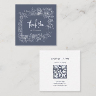 Simple Floral Line Muted Blue QR Code Thank You Quadratische Visitenkarte