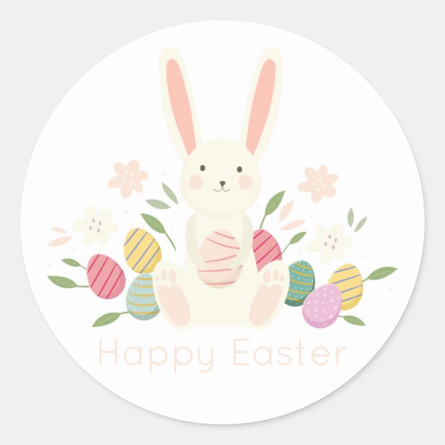 Simple Floral Oaster Bunny | SIEGEL Runder Aufkleber (Vorderseite)