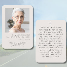 Simple Floral Photo Cross Funeral Prayer Card Visitenkarte