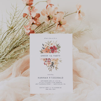 Simple Floral Sweet 16 Birthday Einladung