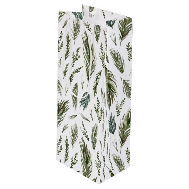 Simple Forest Botanicals Aquarellen Weihnachten Geschenktüte Für Weinflaschen (Vorderseite Schrägansicht)