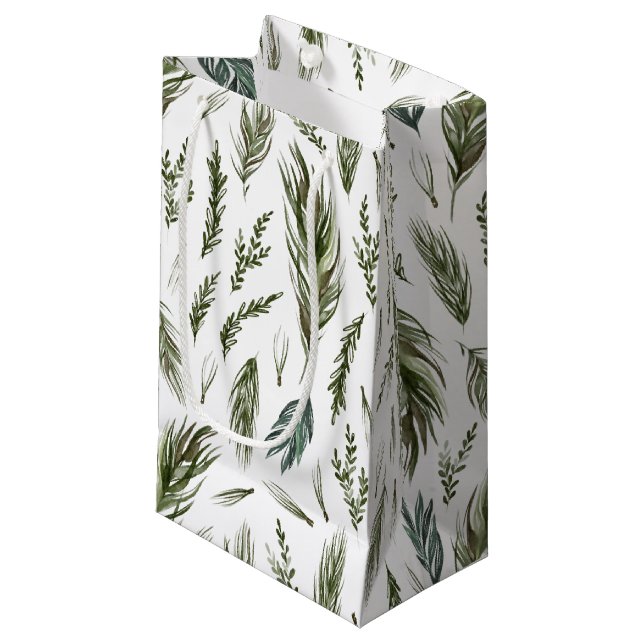 Simple Forest Botanicals Aquarellen Weihnachten Kleine Geschenktüte (Vorderseite Schrägansicht)