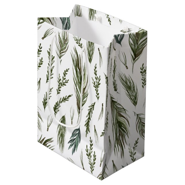 Simple Forest Botanicals Aquarellen Weihnachten Mittlere Geschenktüte (Vorderseite Schrägansicht)
