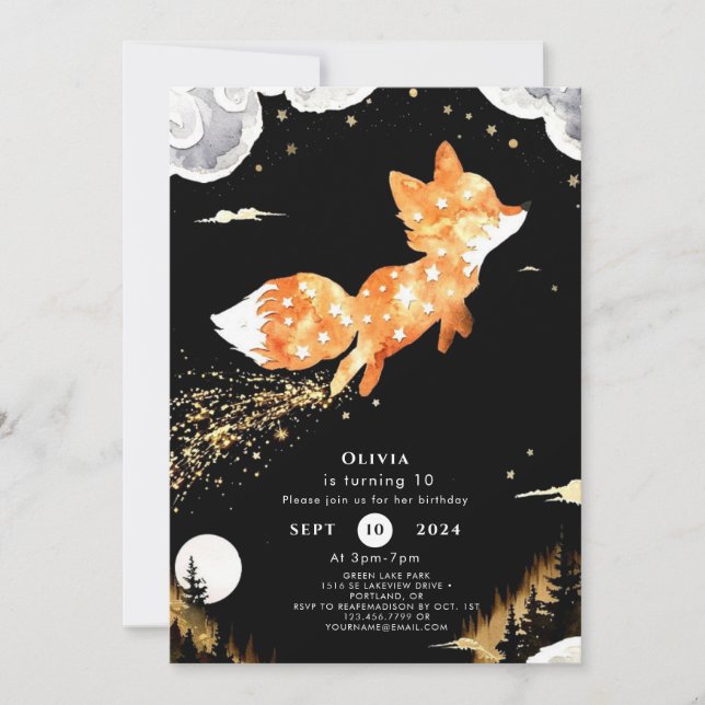 Simple Forest Fox Birthday Einladung (Vorderseite)
