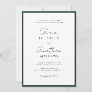 Simple Forest Green Border Script Hochzeit Einladung