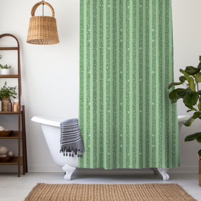 Simple Forest Green Glitter Style Vertical Stripes Duschvorhang (Von Creator hochgeladen)
