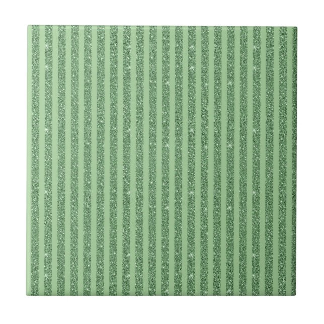 Simple Forest Green Glitter Style Vertical Stripes Fliese (Vorderseite)