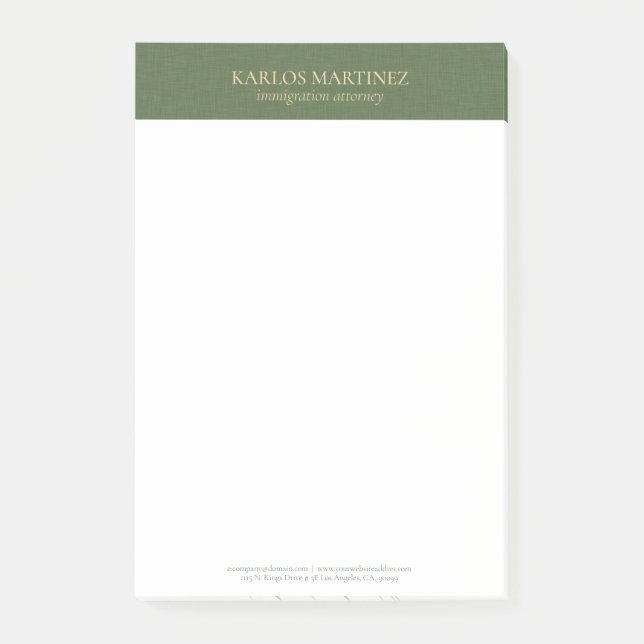 Simple Forest Green Linen Gold Typography Post-it Klebezettel (Vorderseite)