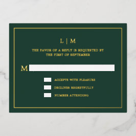 Simple Forest Green Monogram Elegant Wedding UAWG Folie Einladungspostkarte